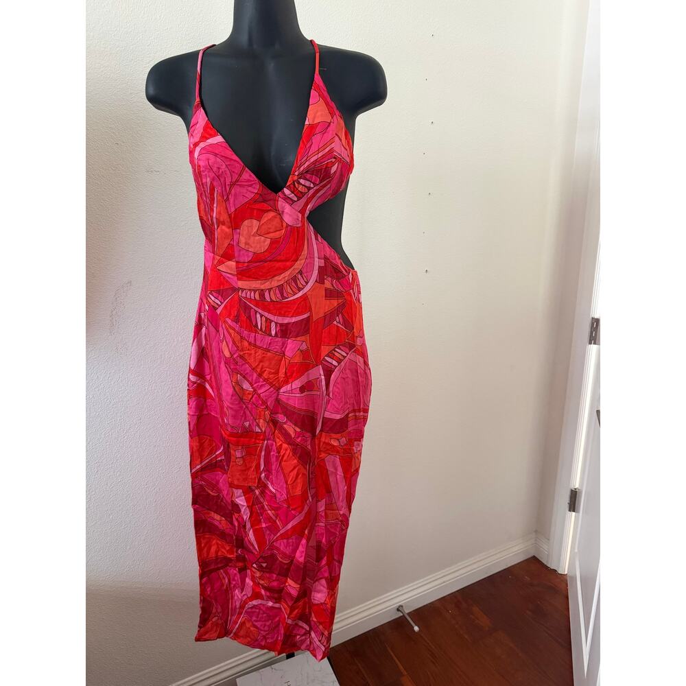 NWT Olivaceous retro pink & orange cutout backless dress size Medium - Picture 4 of 7